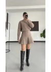 Blair Drapeli Mini Elbise - Bej