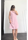 Bondia Keten Elbise -Pembe