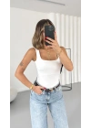 Bonne Kare Yaka Bodysuit - Beyaz