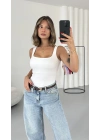 Bonne Kare Yaka Bodysuit - Beyaz