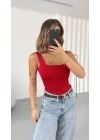Bonne Kare Yaka Bodysuit - Kırmızı