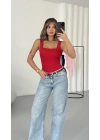 Bonne Kare Yaka Bodysuit - Kırmızı