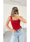 Bonne Kare Yaka Bodysuit - Kırmızı