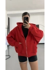 Bruce Oversize Hırka - Kırmızı