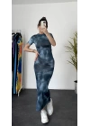 Cait Batik Long Elbise - Mavi