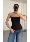 Camila Straplez Bluz - Kahve