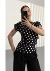Catelyn Puantiyeli Bluz - Siyah