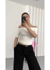 Celine Madonna Yaka Crop - Beyaz