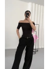 Celine Madonna Yaka Crop - Siyah