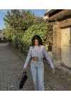 Çizgili Crop Gömlek-Mavi