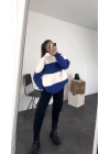 Çizgili Kapüşonlu Sweatshirt - Mavi