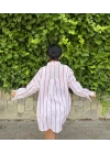 Çizgili Oversize Gömlek-Pembe