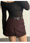 Claire Kemerli Şort Etek - Bordo
