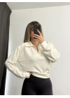 Cloe Polo Yaka Sweatshirt - Beyaz