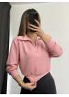Cloe Polo Yaka Sweatshirt - Pembe