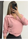 Cloe Polo Yaka Sweatshirt - Pembe