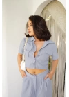 Crop Keten Takım - Gri