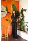 Crop Keten Takım - Siyah
