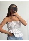 Dalia Büzgülü Straplez - Beyaz