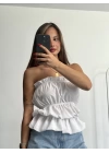 Dalia Büzgülü Straplez - Beyaz