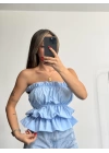 Dalia Büzgülü Straplez - Mavi