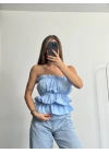 Dalia Büzgülü Straplez - Mavi