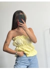 Dalia Büzgülü Straplez - Sarı