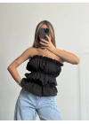 Dalia Büzgülü Straplez - Siyah