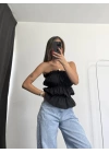 Dalia Büzgülü Straplez - Siyah