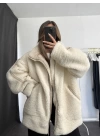 Damen Oversize Peluş Mont - Bej