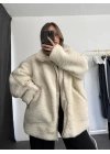 Damen Oversize Peluş Mont - Bej
