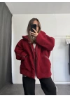 Damen Oversize Peluş Mont - Bordo