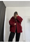Damen Oversize Peluş Mont - Bordo