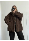 Damen Oversize Peluş Mont - Kahve