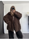 Damen Oversize Peluş Mont - Kahve