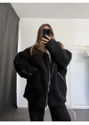 Damen Oversize Peluş Mont - Siyah