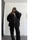 Damen Oversize Peluş Mont - Siyah