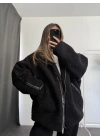 Damen Oversize Peluş Mont - Siyah