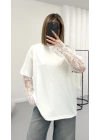 Dantel Kol Detay Tshirt - Beyaz