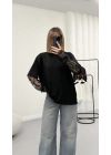 Dantel Kol Detay Tshirt - Siyah