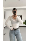 Dantelli Transparan Bluz- Beyaz