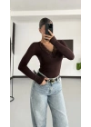 Dantelli Transparan Bluz- Kahve