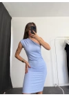 Daphne Tek Omuz Elbise - Mavi