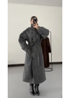 Dik Yaka Long Kaşe Kaban - Antrasit