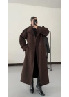 Dik Yaka Long Kaşe Kaban - Kahve