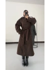 Dik Yaka Long Kaşe Kaban - Kahve