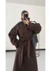 Dik Yaka Long Kaşe Kaban - Kahve