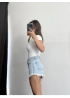 Distressed Denim Şort