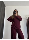 Düğme Detay Tunik Takım - Bordo