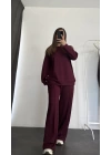 Düğme Detay Tunik Takım - Bordo